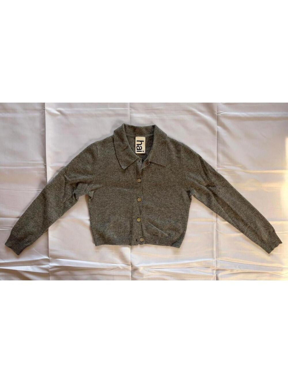 NWT Hai Anselma 100% Cashmere Collar Cardigan Grey - S - Mother of Pearl Buttons